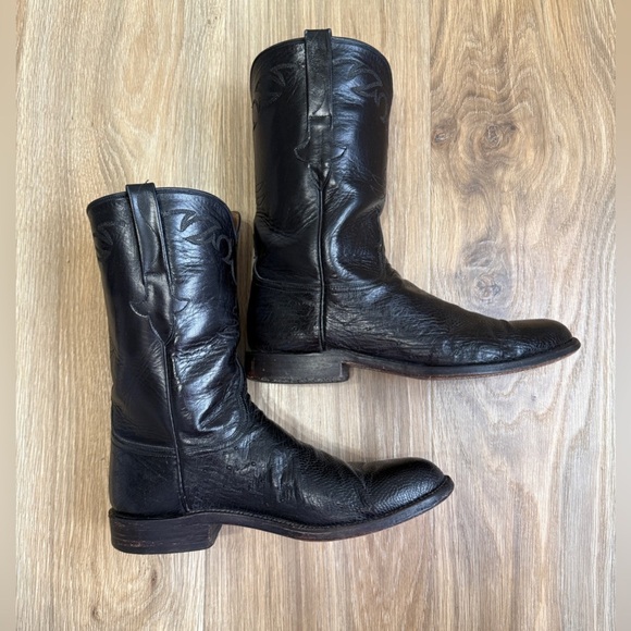 Lucchese Black Smooth Quill Ostrich Roper Western Boots L8347RA MADE in USA - Picture 1 of 11